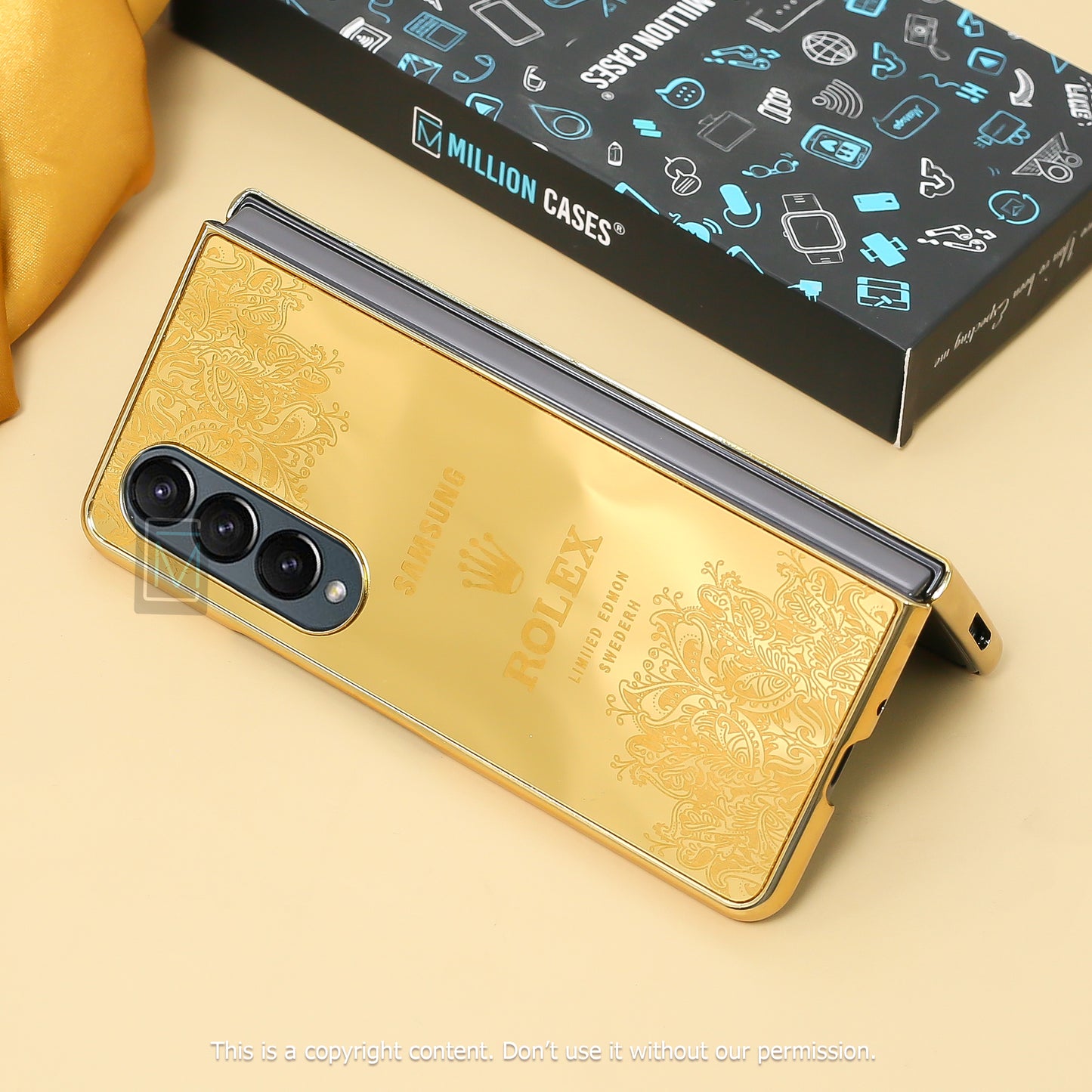 Galaxy Z Fold4 Crafted Gold Luxurious Camera Protective Case