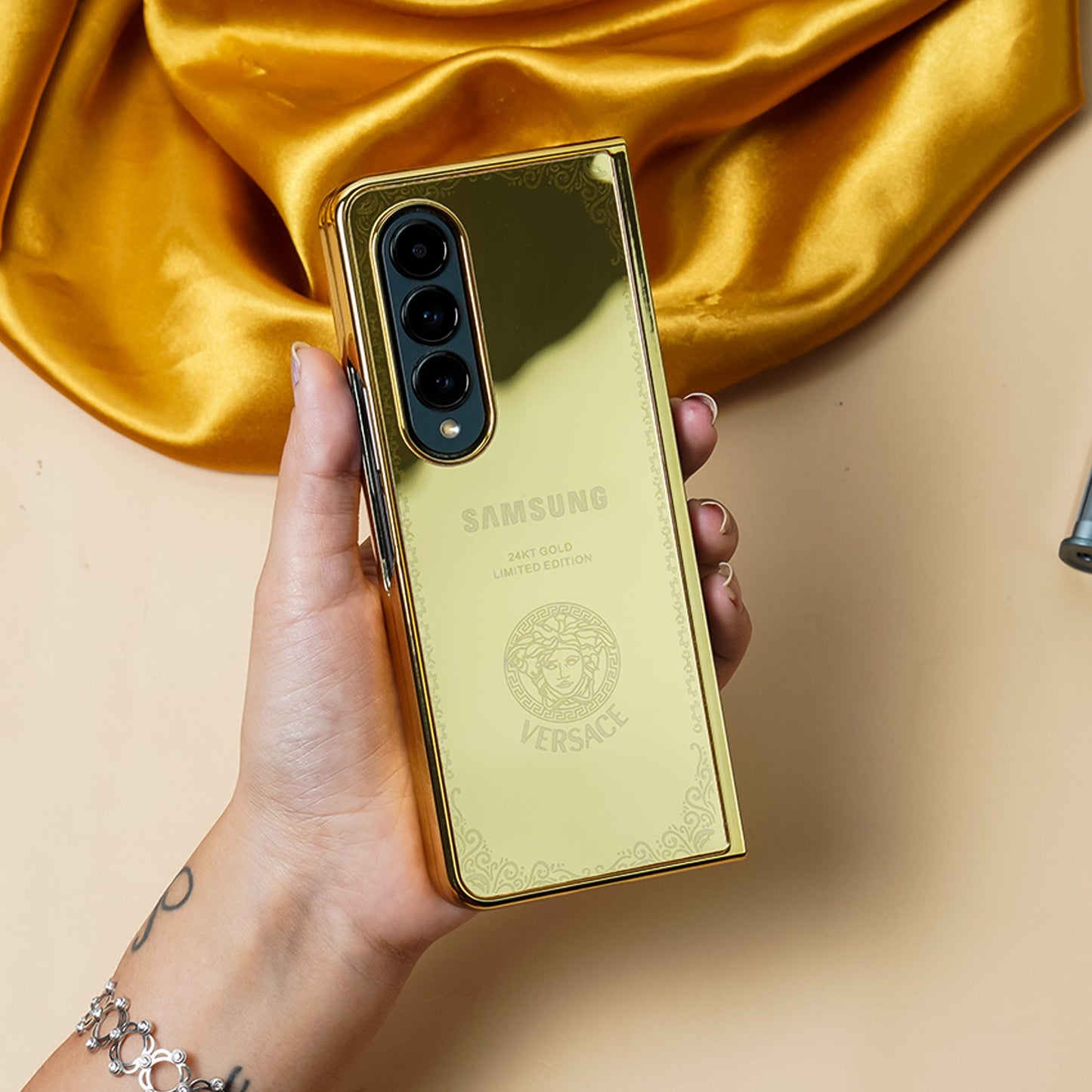 Galaxy Z Fold4 Crafted Gold Luxurious Camera Protective Case