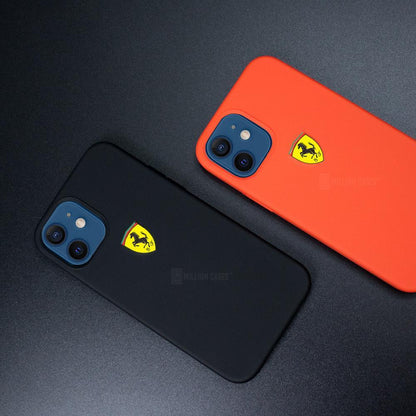 iPhone 12 Mini (3 in 1 Combo)Silicone Ferrari Case + Tempered Glass + Camera Lens Protector